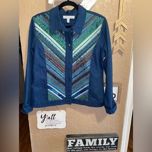Northern Isles Women’s Denim Jacket Aztec Print Size Medium EUC